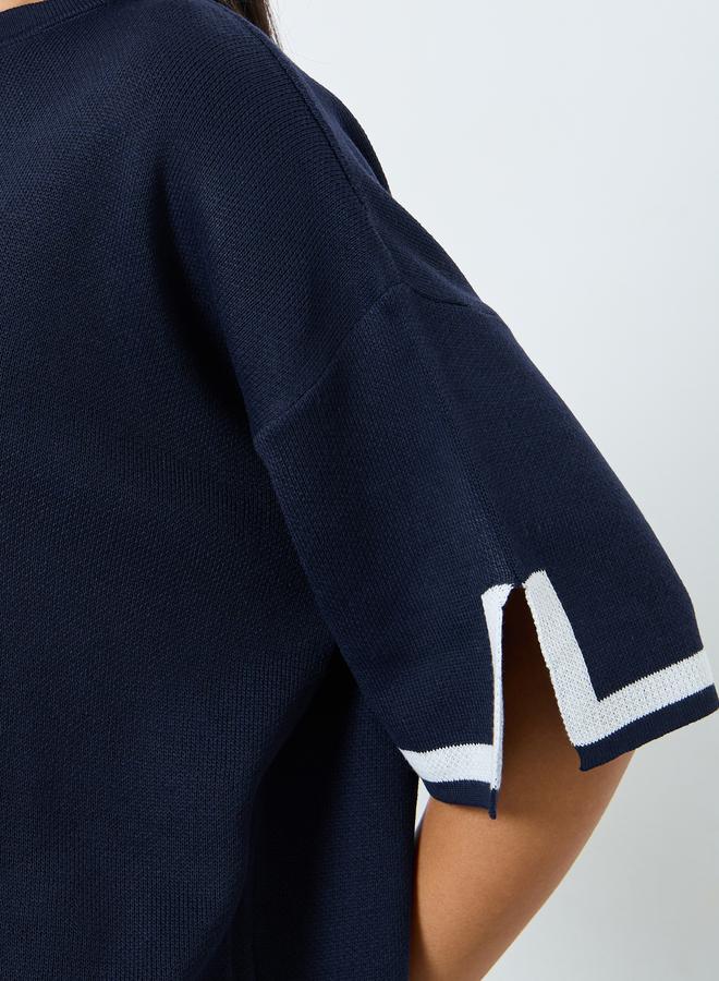 Styli Contrast Trim Slit Sleeve Knit Top - Image 4